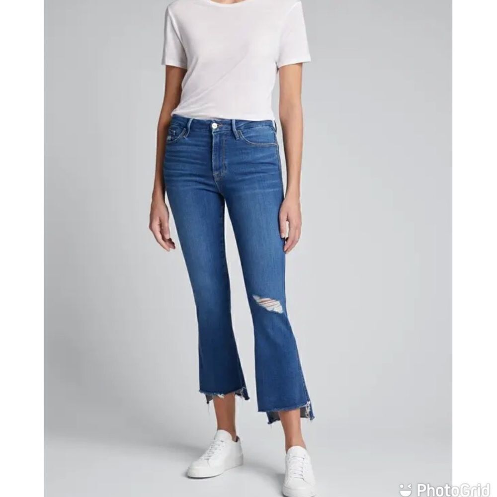 Frame Le Crop Mini Boot in Decades Blue Rips Size 26